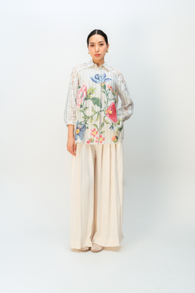 BLUSHING PETAL SHIRT linen top/shirt by Ode to Odd in blue for women Worldwide