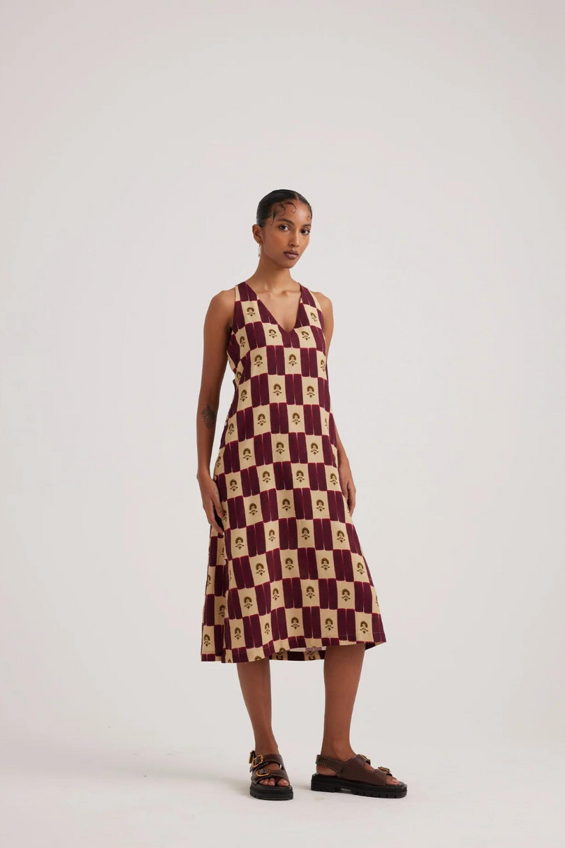 Zen Dress-Stamp Checks rayon by CORD for women Worldwide