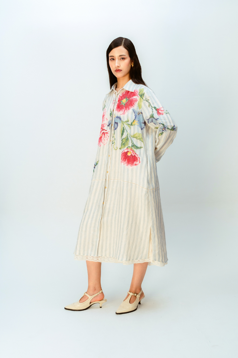 CLOUDED RIBBON DRESS linen dress by Ode to Odd in blue for women Worldwide