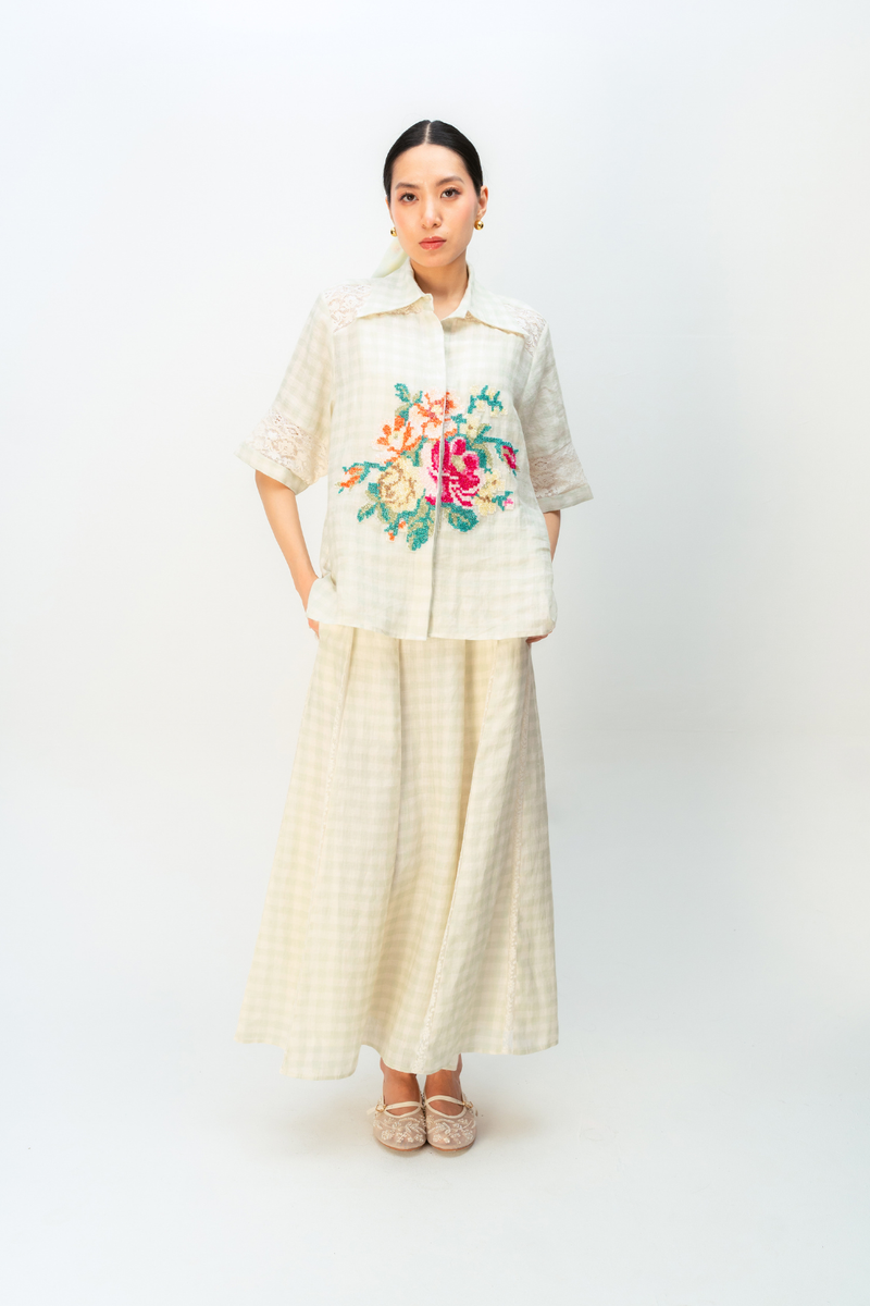 FAIRY CHECK SHIRT linen top/shirt by Ode to Odd in green for women Worldwide