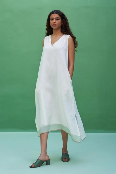 Jin Border Linen Dress 
- Ivory