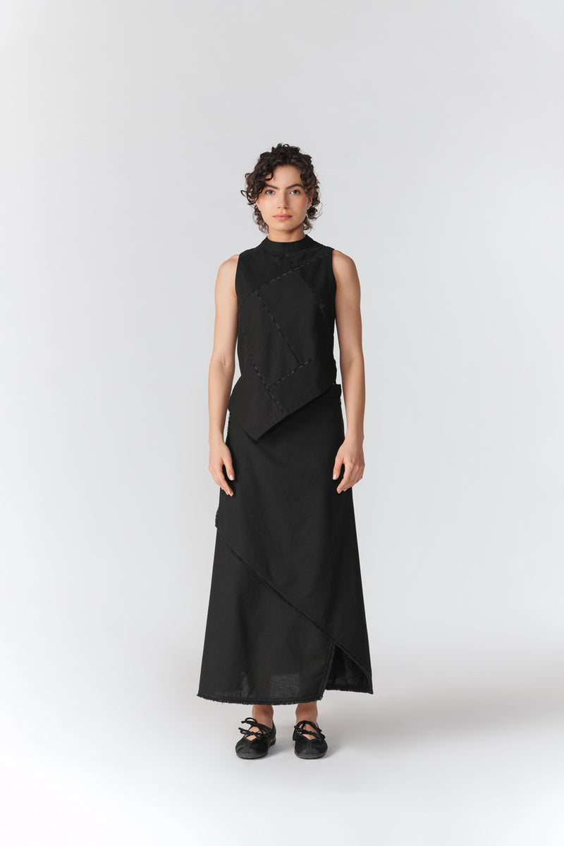 Patchwork Asymmetric Hem Top top/shirt by Turn Black in black for women Worldwide