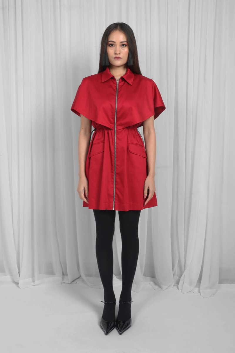 Capri Dress-Red 100% cotton by Leh Studios in red color for women Worldwide