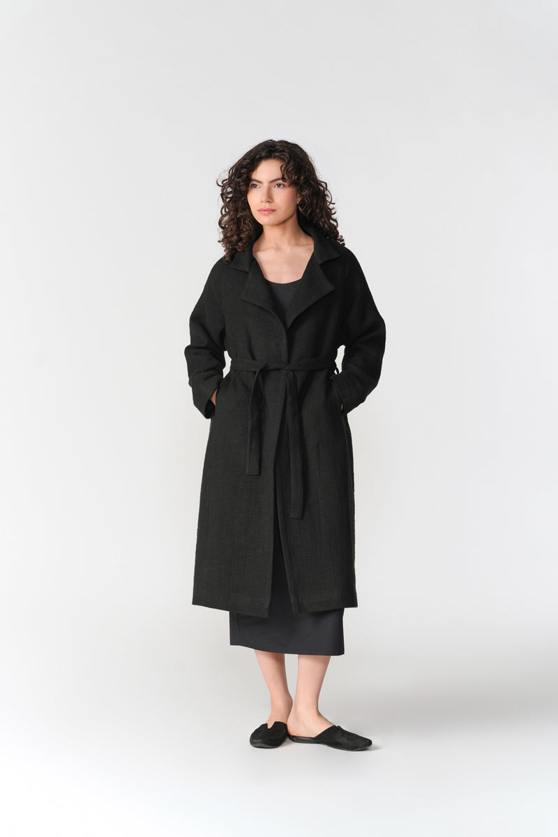 Chenille Long Overcoat jacket/overlay by Turn Black in black for women Worldwide