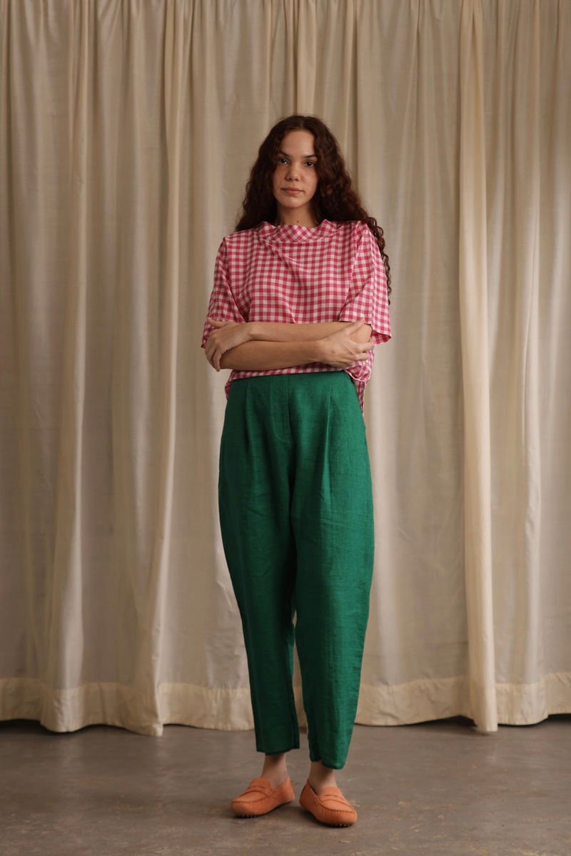Ivy Top - Gingham cotton by MASON AND MILL in pink color for women Worldwide