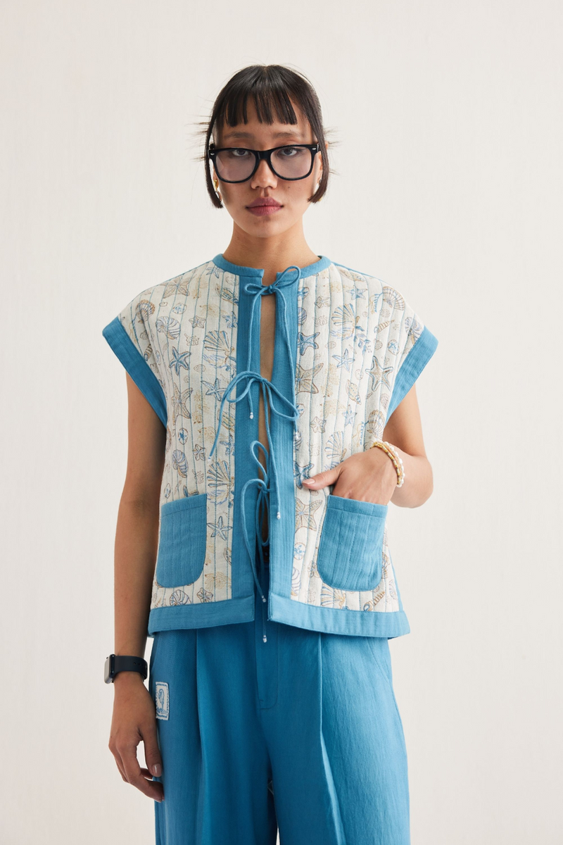 The Tidal Organic Cotton Reversible Vest cotton by SUI in blue color for women Worldwide
