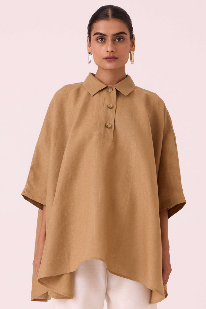 Liberty Tan Linen Cape Top by The Summer House for women Worldwide