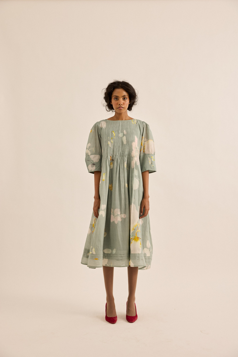 Cornflower Dress mul dress by Khara Kapas in sage green for women Worldwide