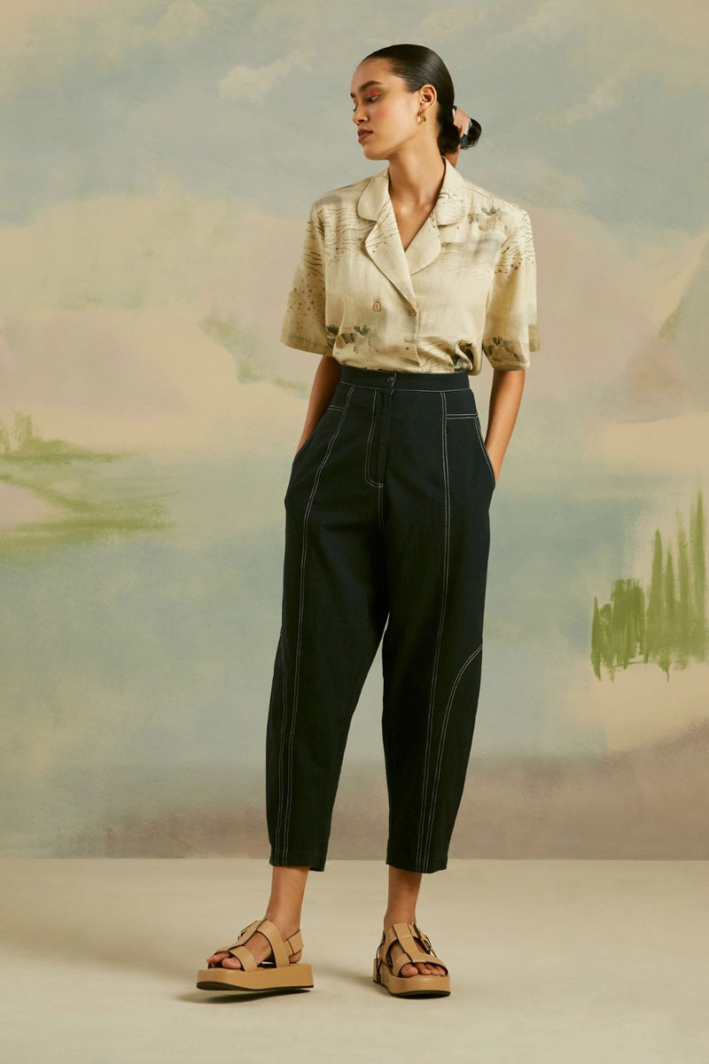 Topstitch Pants - Dark Blue cotton Bottoms by CORD for women Worldwide