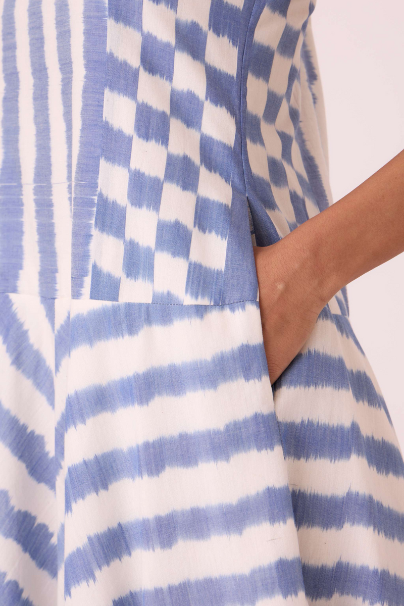 Myshkin Blue Striped Ikat Dress cotton by The Summer House in blue color for women Worldwide