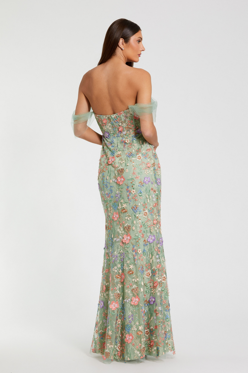 68809- Column Gown-Sage Multi mul by Mac Duggal in multi color for women Worldwide