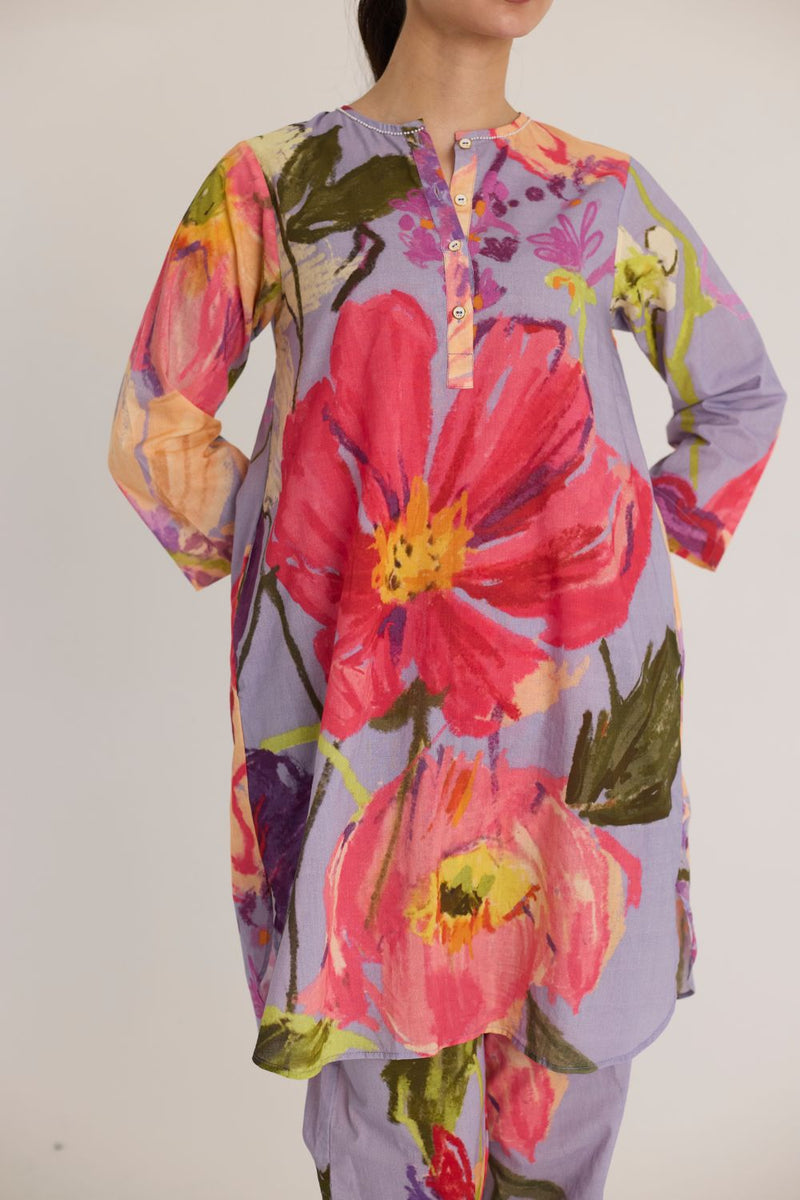 DOLLY PURPLE SHORT COTTON KURTA SET cotton by Yam in multi color for women Worldwide