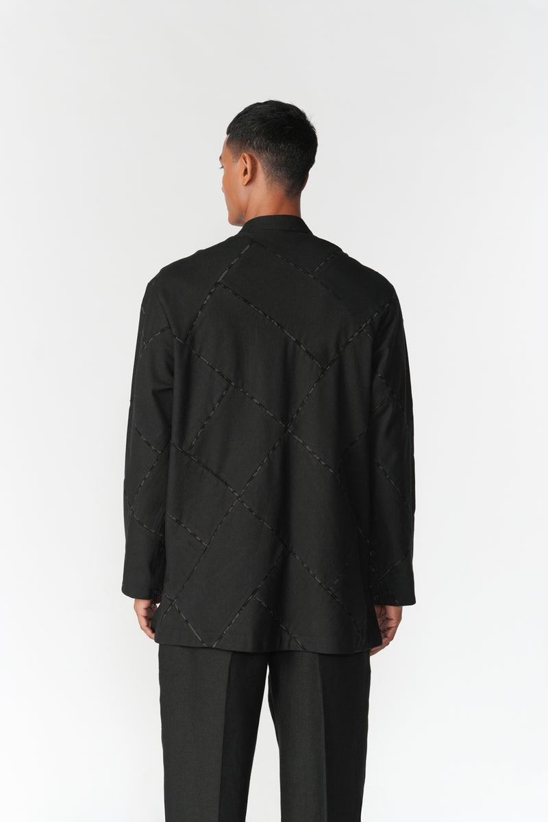 Patchwork Double Placket Shirt top/shirt by Turn Black in black for men Worldwide