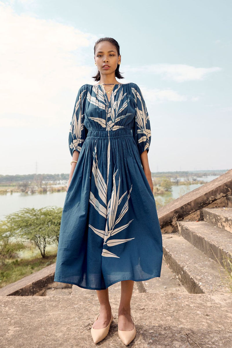Nightingale dress cotton by Khara Kapas in blue for women Worldwide