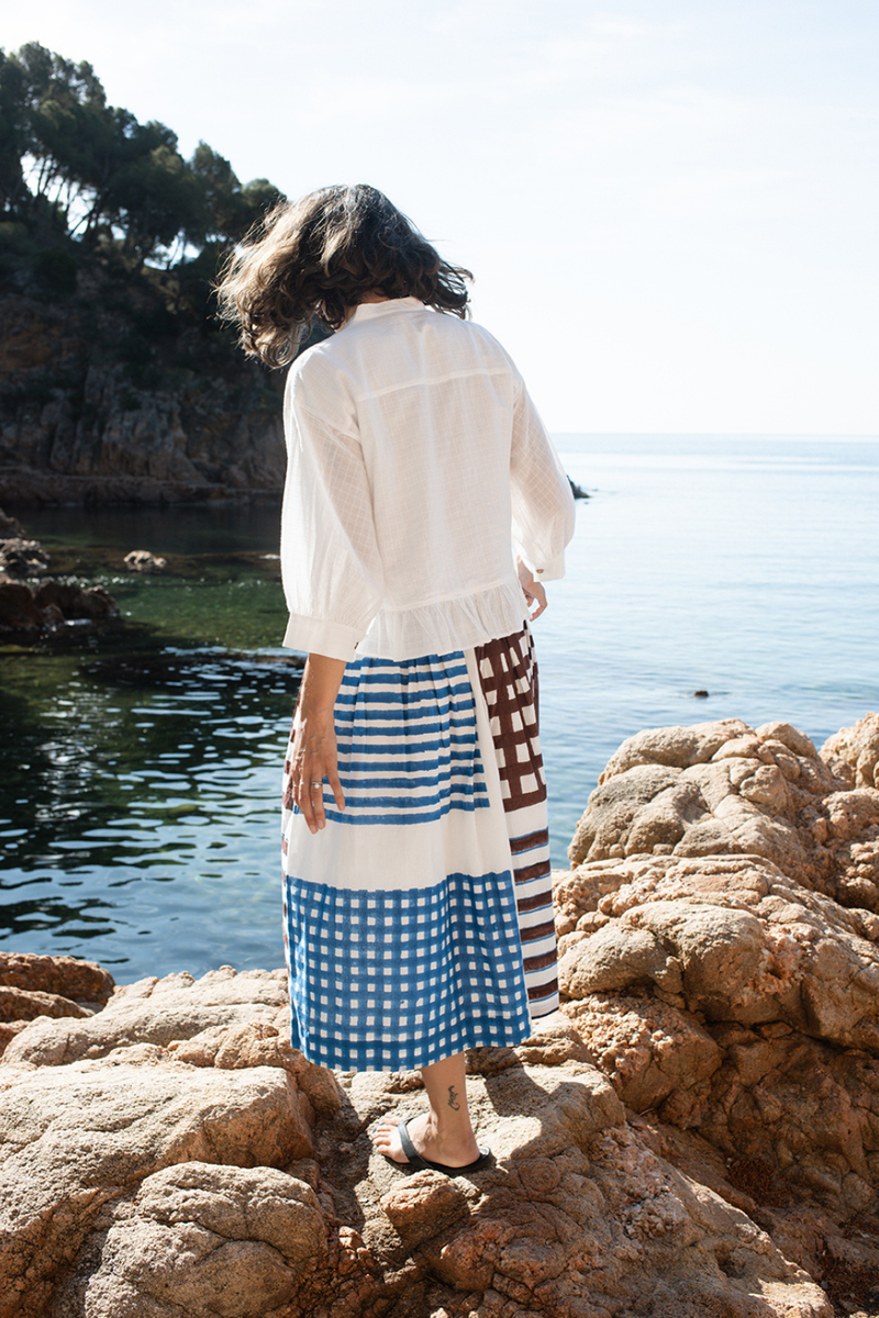 The Scarlet Frill Top-White cotton muslin top/shirt by World of Crow in white for women Worldwide