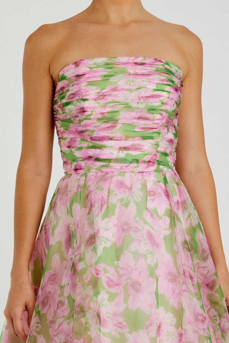 30783-Chiffon Gown with Ruffle Detail-Pink Multi mul by Mac Duggal in pink color for women Worldwide
