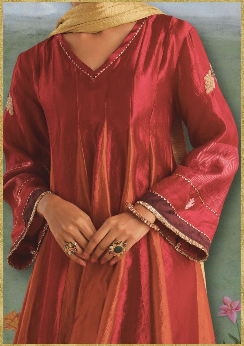 Gulal Kurta Set- (MYO-2465- Apsara) by Myoho in red color for women Worldwide