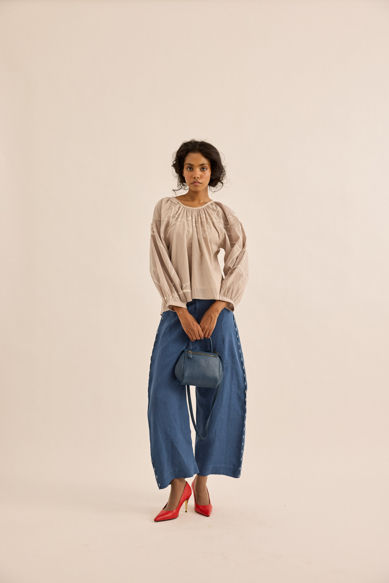 Dust Rose Top mul top/shirt by Khara Kapas in taupe for women Worldwide