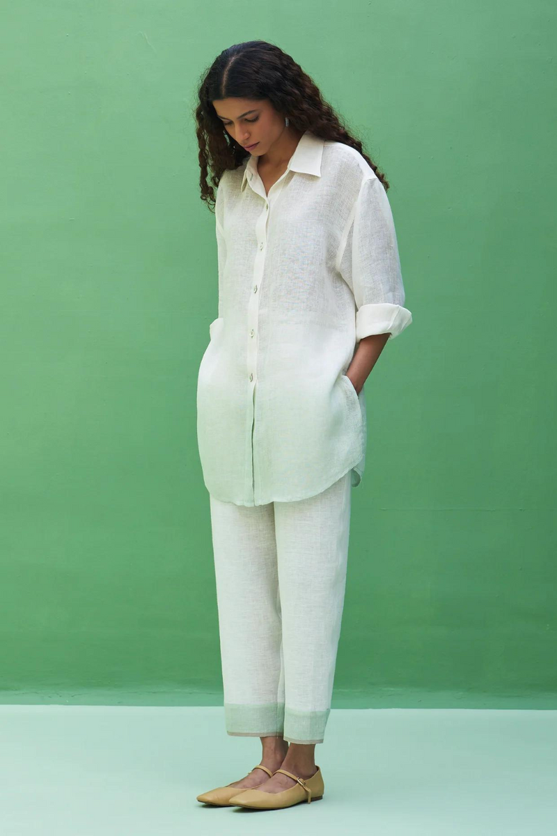 Lessa Sheer Linen Co-ord Set 
 - Ivory linen by Manan in ivory color for women Worldwide
