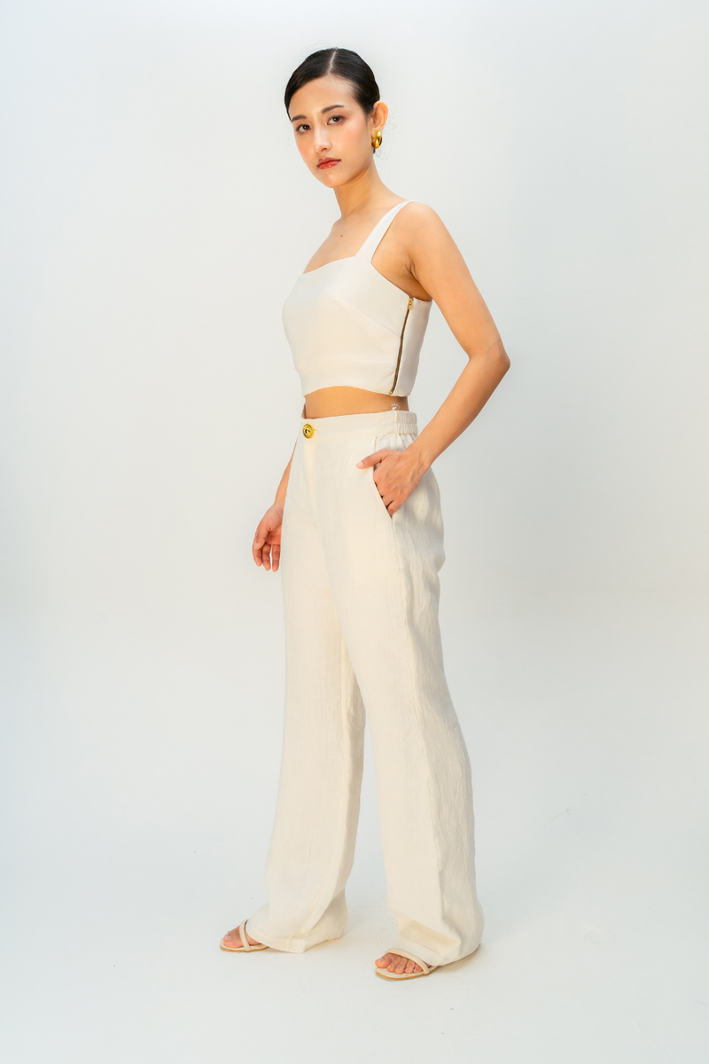 SOFT SAND TROUSER linen pant/trouser by Ode to Odd in off white for women Worldwide