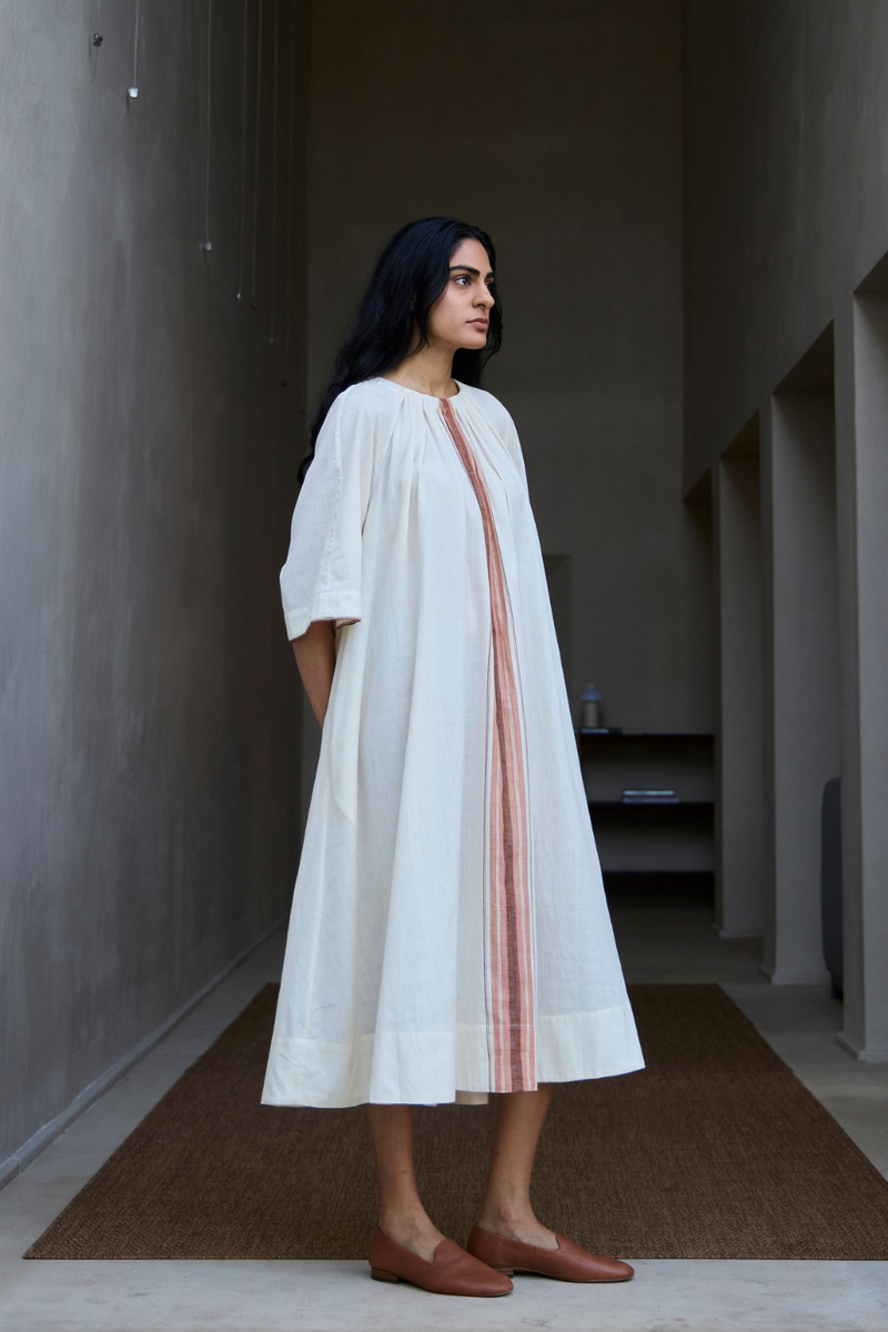 Bulan Handwoven Striped Midi Dress cotton by The Summer House in white color for women Worldwide