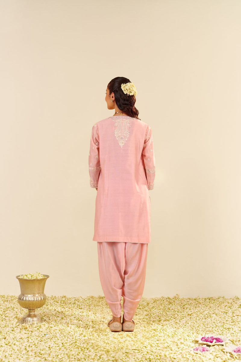 Zaisha - Short Kurta With Dhoti-Blush Pink silk by SHEETAL BATRA in blush color for women Worldwide