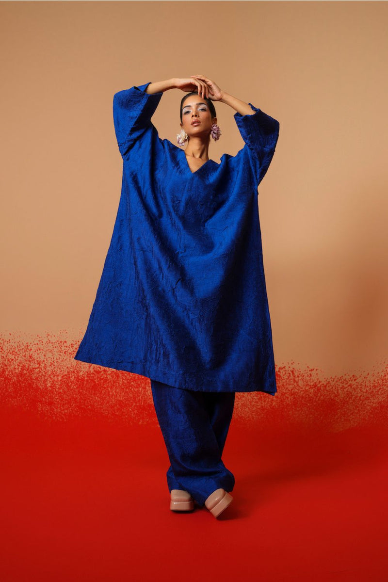 Petal Pants-Electric Blue mysore silk pants/trousers by Stoique in electric blue for women Worldwide