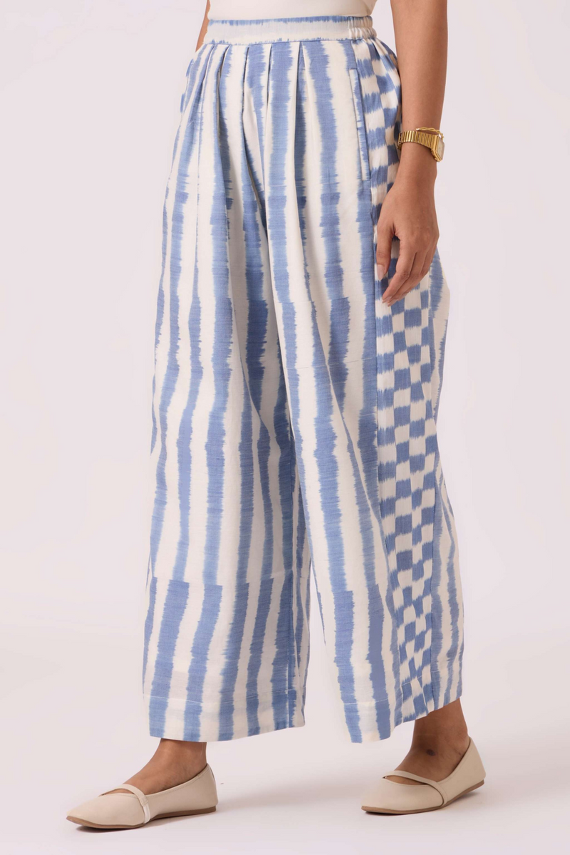 Ivan Blue Striped Ikat Pants cotton by The Summer House in blue color for women Worldwide