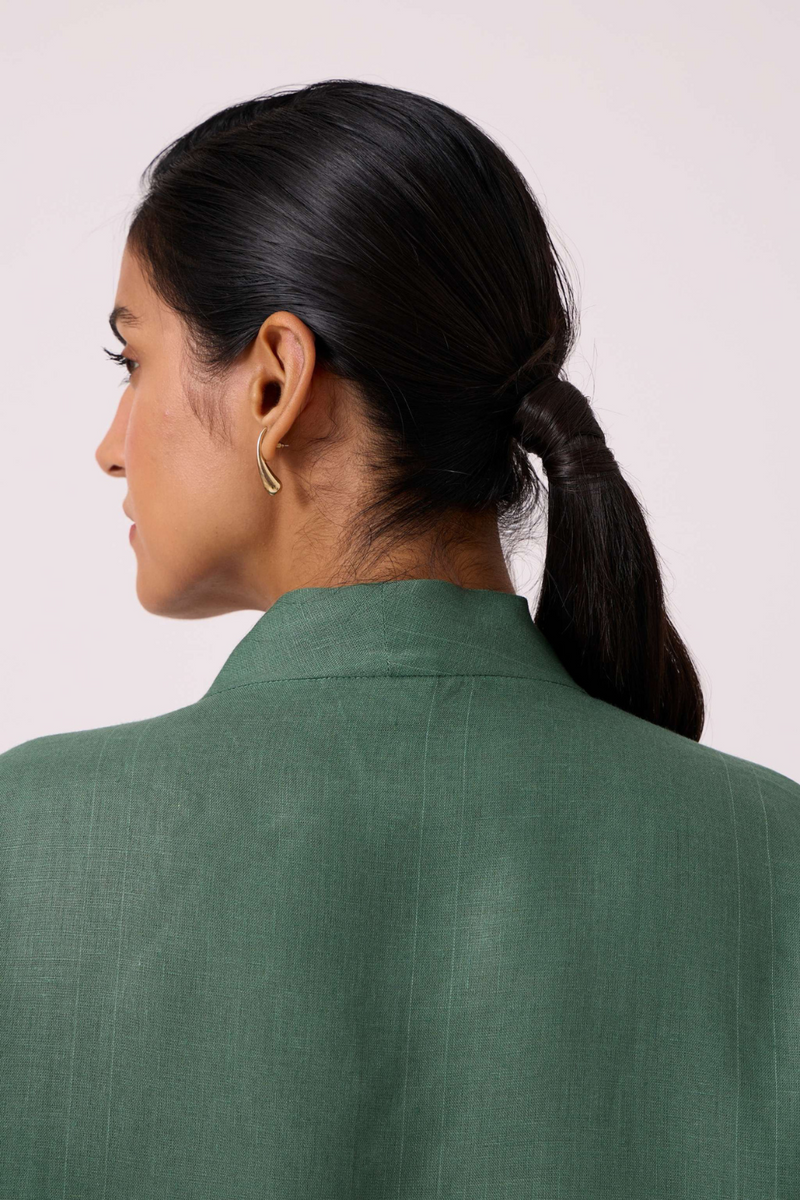 Orion Green Linen Top by The Summer House in green color for women Worldwide