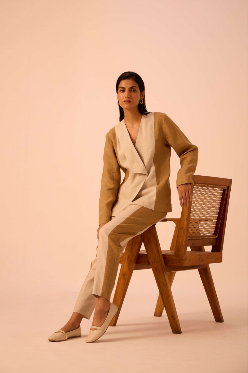Dimtri Linen Panelled Set by The Summer House in beige color for women Worldwide