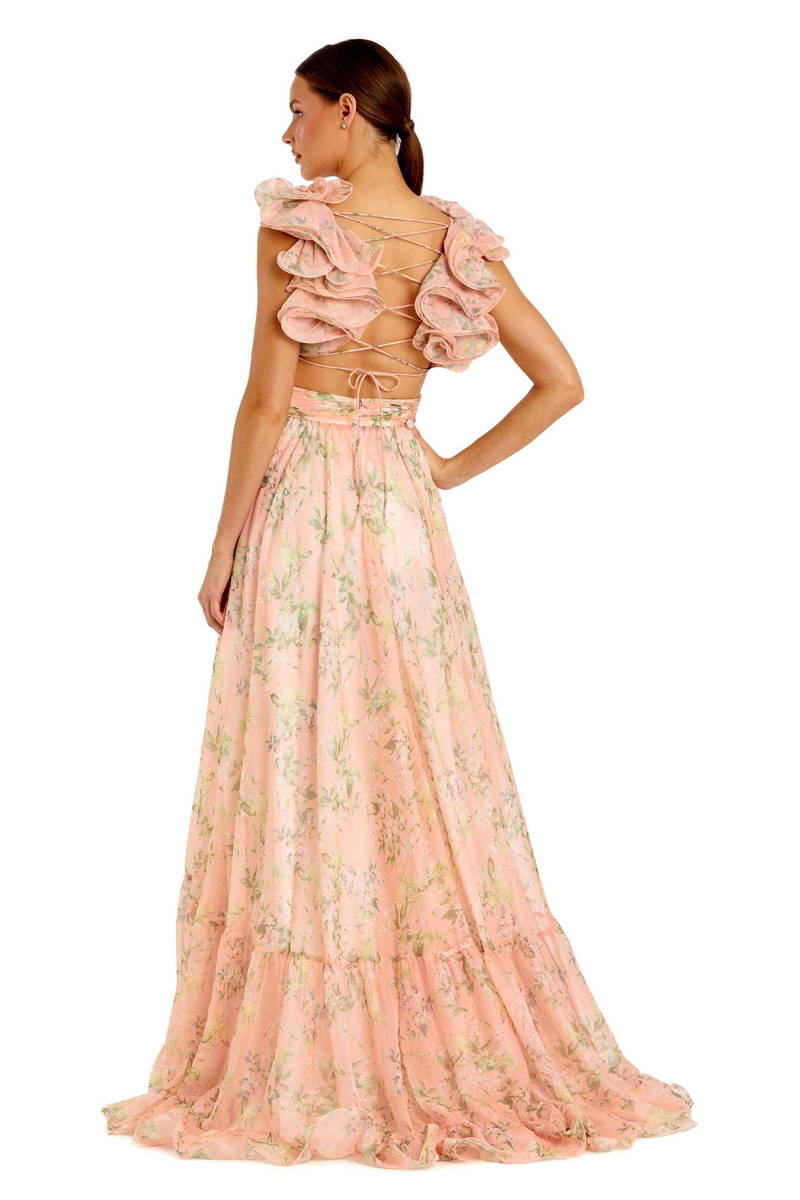 67803-Chiffon Gown-Pink Multi mul by Mac Duggal in pink color for women Worldwide