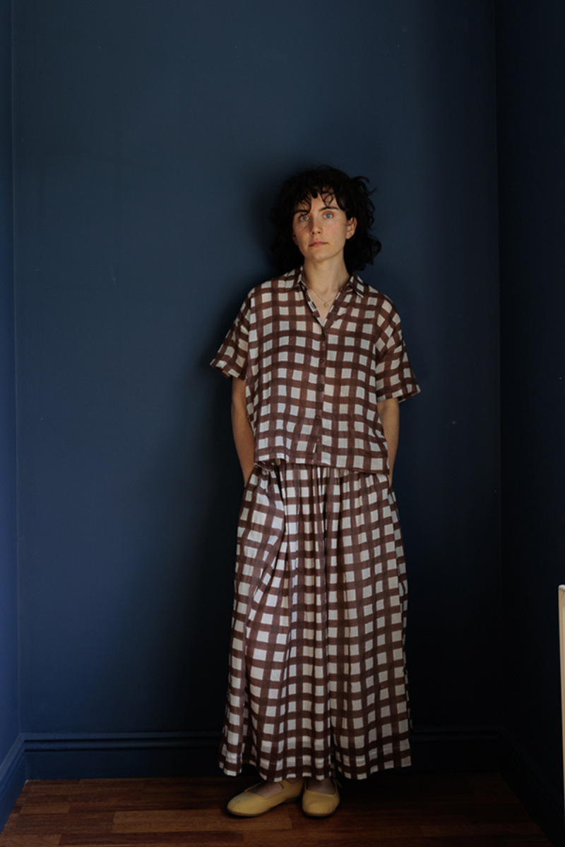 Oxford Skirt-Brown Checks handwoven cotton skirt by World of Crow in multicolor for women Worldwide