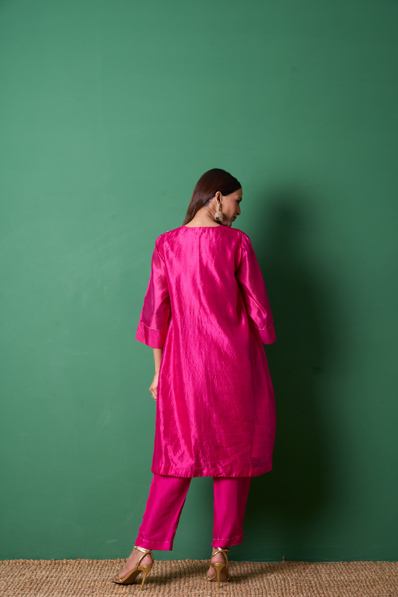 Delight Kurta Set - Red with Dupatta organza by Priti Prashant in red color for women Worldwide