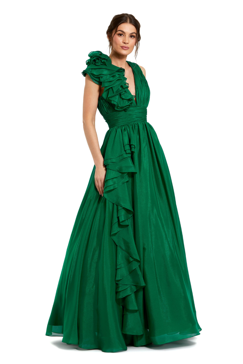 48856-Chiffon Gown-Green by Mac Duggal in green color for women Worldwide