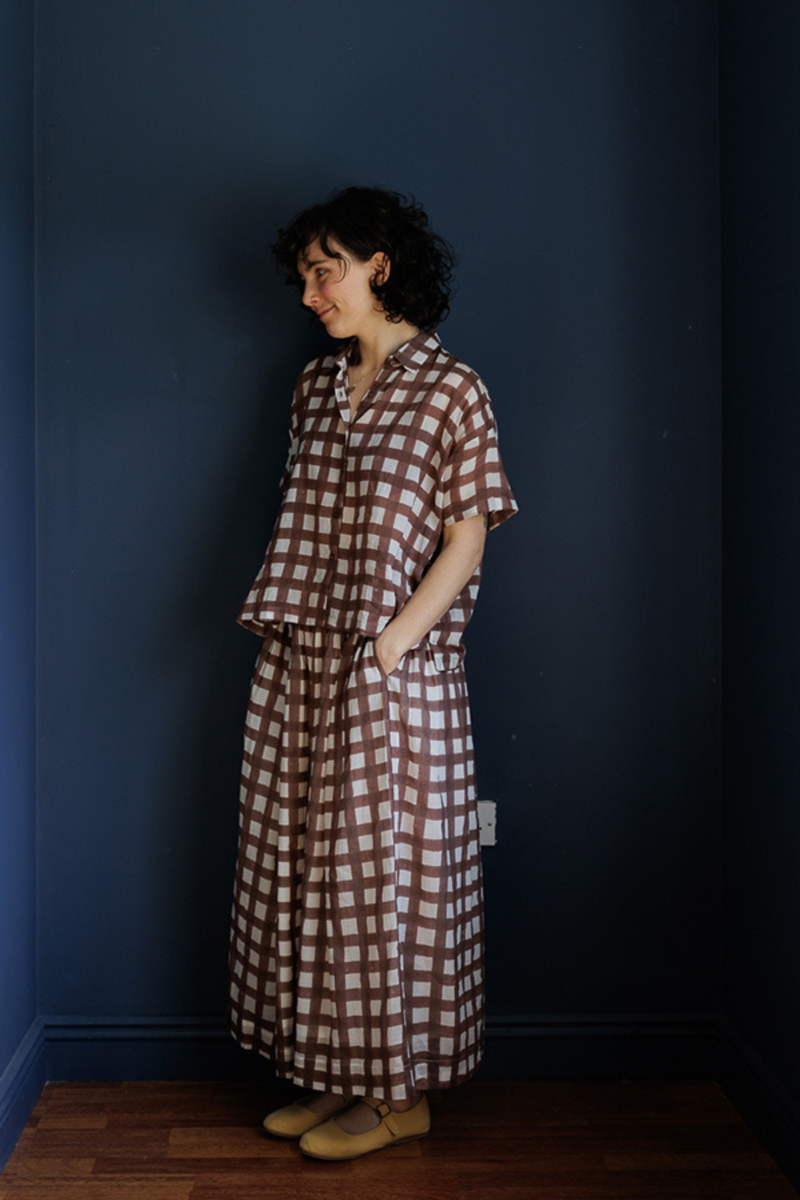 Easy Shirt-Brown Checks handwoven cotton top/shirt by World of Crow in brown for women Worldwide