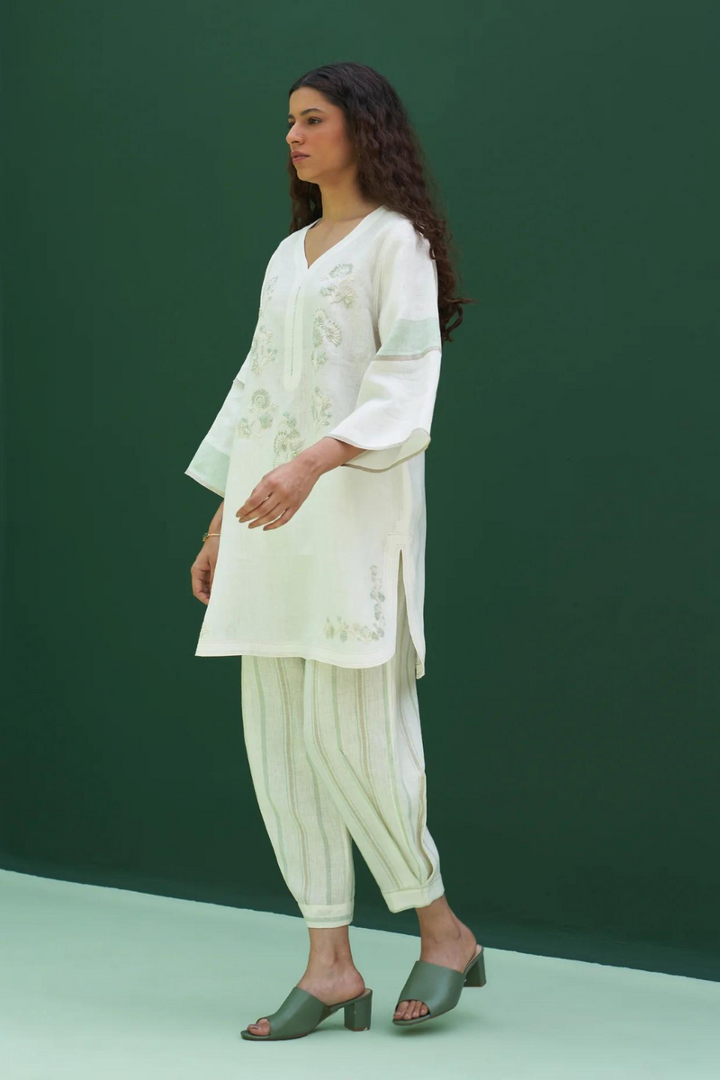 Iona Striped Linen Pant
 - Mint linen by Manan in mint color for women Worldwide