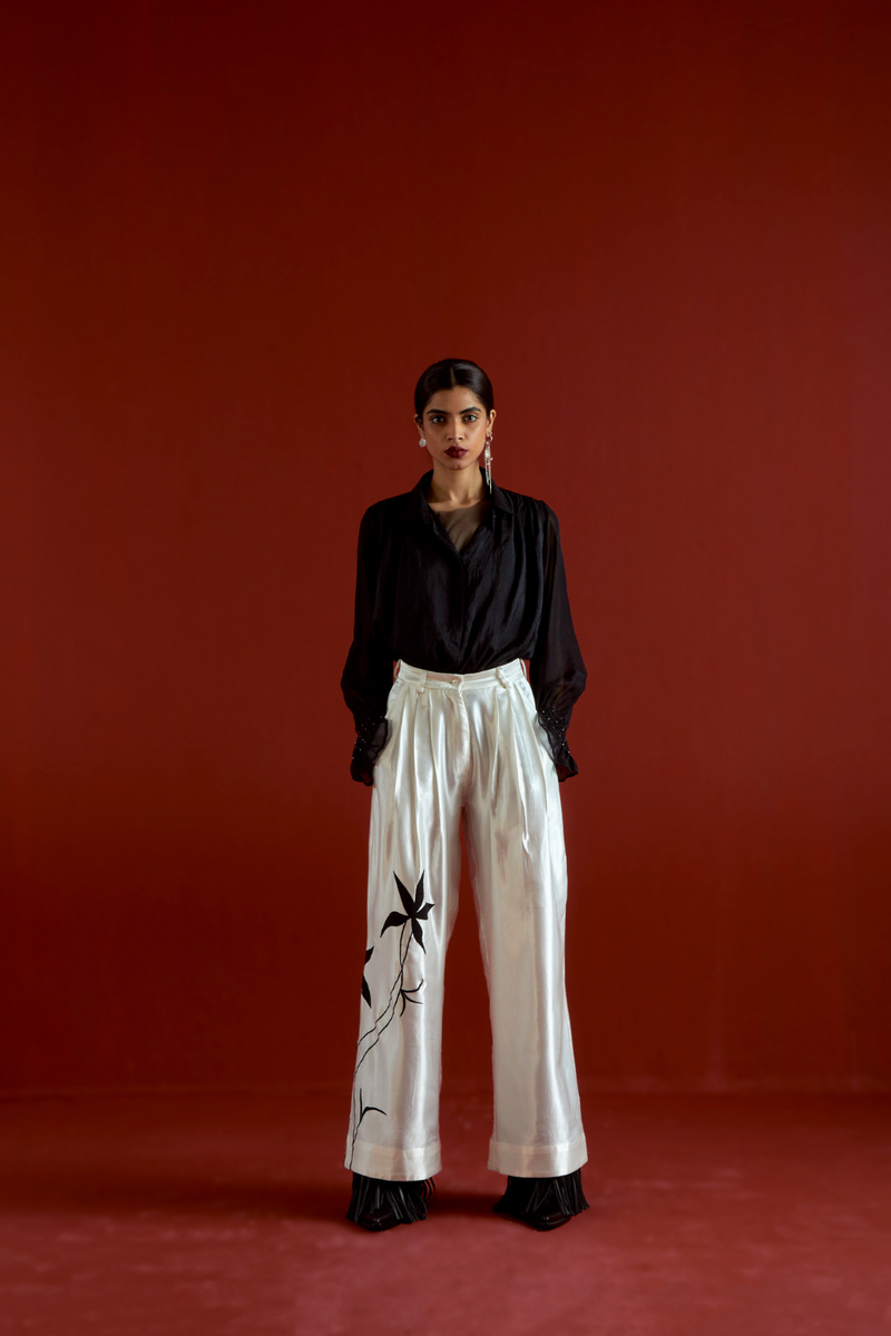SMOCKING DETAIL SHIRT CO-ORD-BLACK organza by THREE in black color for women Worldwide