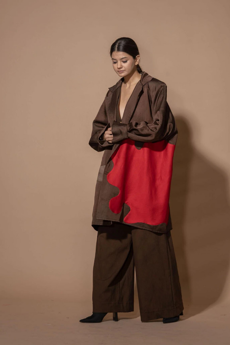 Thyme Jacket satin linen jackets and overlays by Stoique in brown, red for women Worldwide