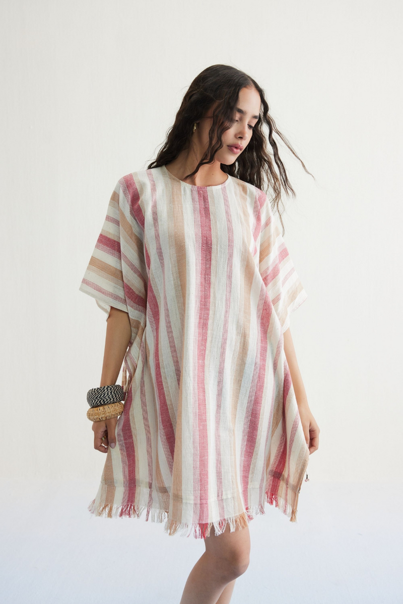 Saltwater Summer Handwoven Kala Cotton Kaftan Dress cotton by SUI in white color for women Worldwide