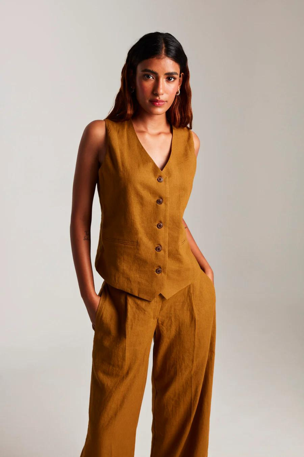 Olive Co-Linen Waistcoat