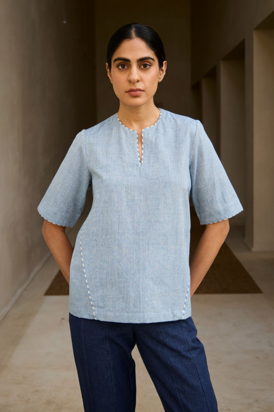 Polina Handwoven Blue Top