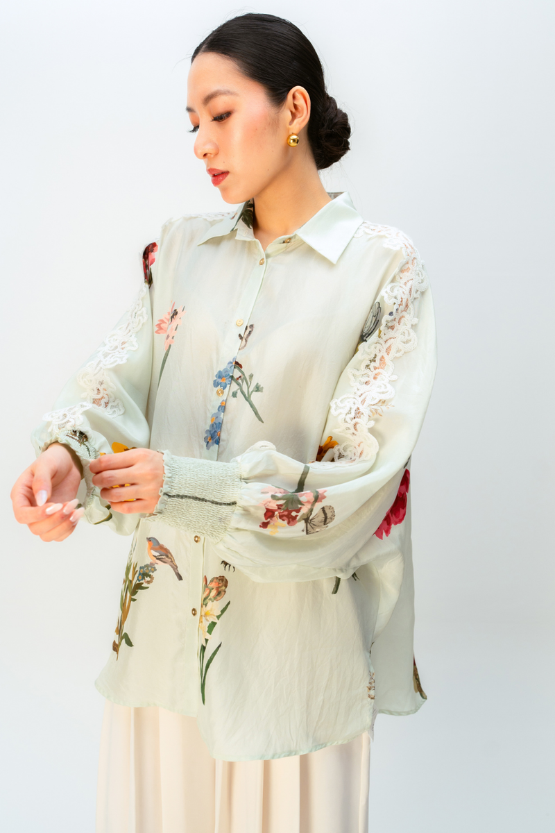 PETAL POP SHIRT silk top/shirt by Ode to Odd in green for women Worldwide