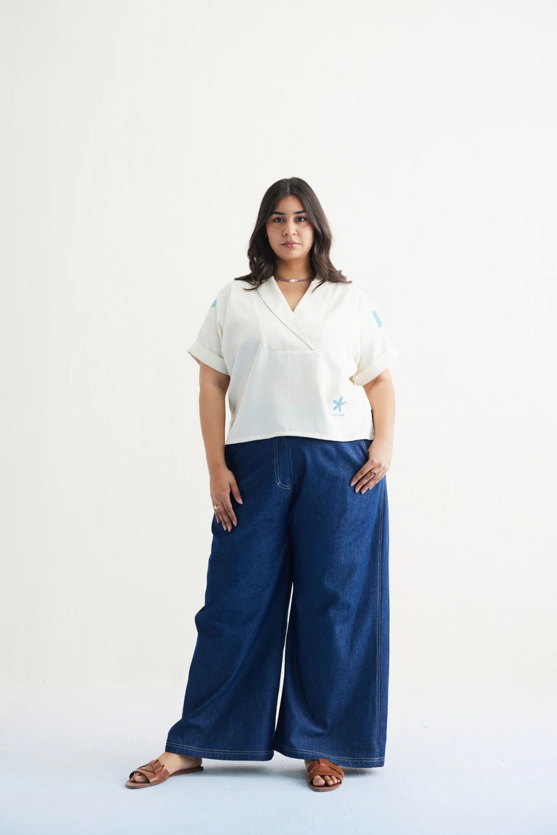 Free As The Ocean Handwoven Twill Top twill by SUI in white color for women Worldwide