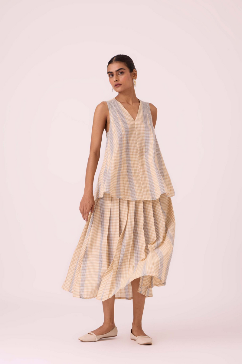 Mikhail Beige Handwoven Skirt cotton by The Summer House in beige color for women Worldwide