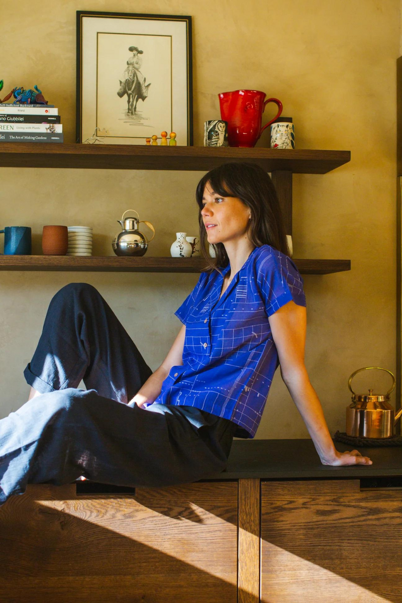Boro boro shirt-Blue 100% cotton by World of Crow in blue color for women Worldwide