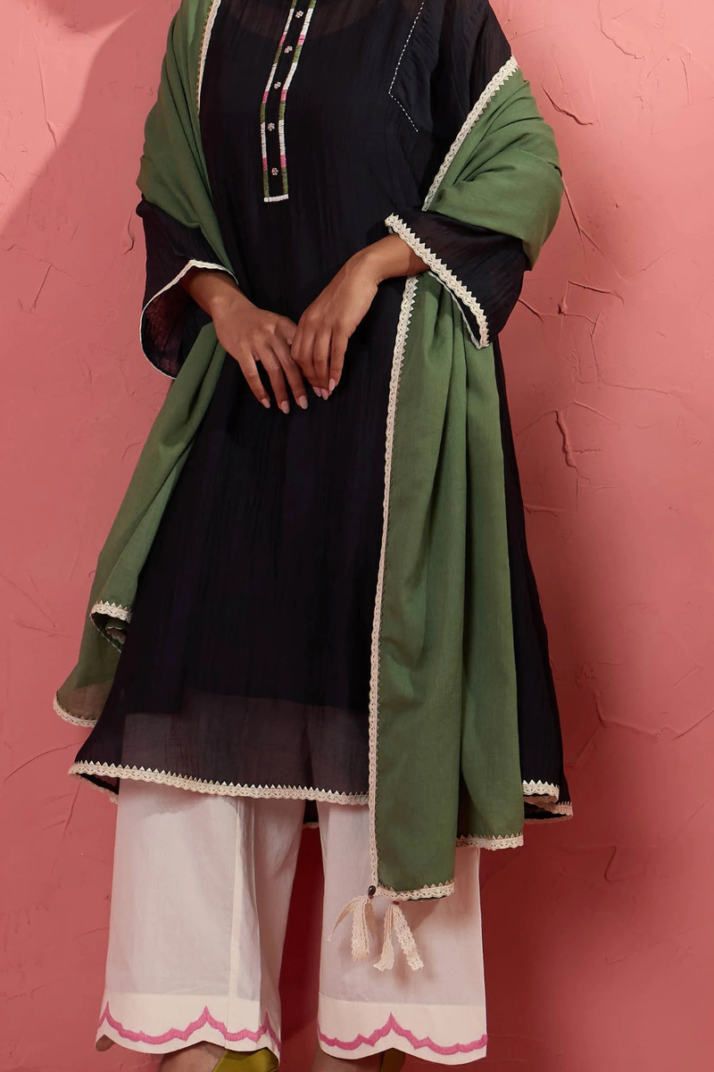 Green Zoya Dupatta cotton cambric dupatta by AAVIDI for women Worldwide