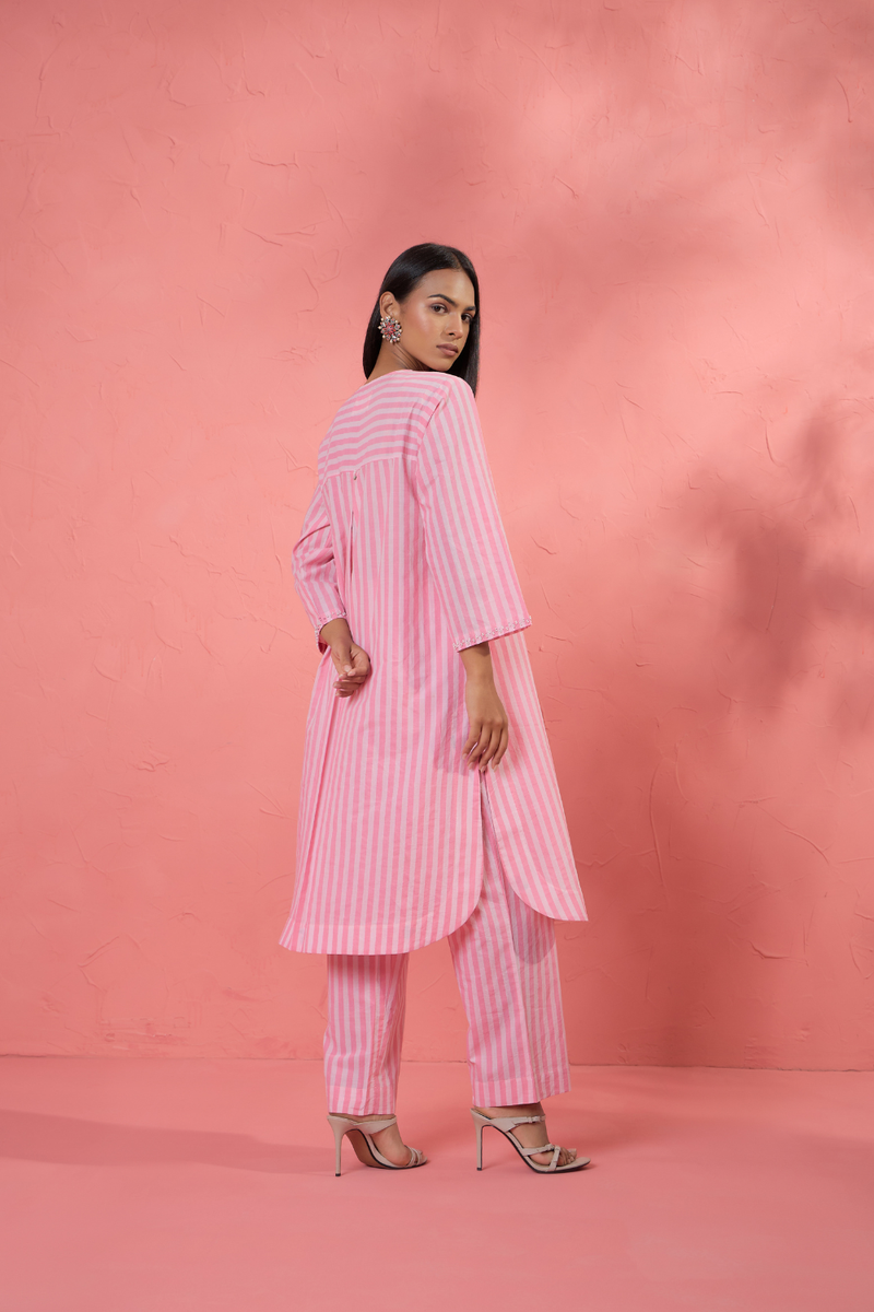 Rosa Stripe Set cotton cambric light kurta set by AAVIDI in multicolor for women Worldwide