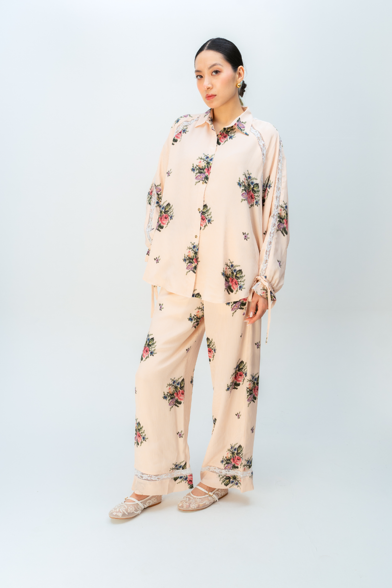 RAW ROMANCE CO-ORD SET crepe co-ord set by Ode to Odd in blush pink for women Worldwide