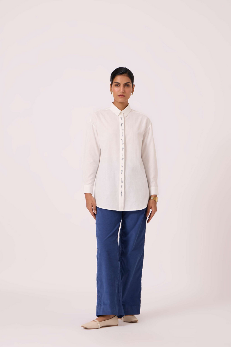 Kerouac Handwoven Embroidered Shirt cotton by The Summer House in white color for women Worldwide