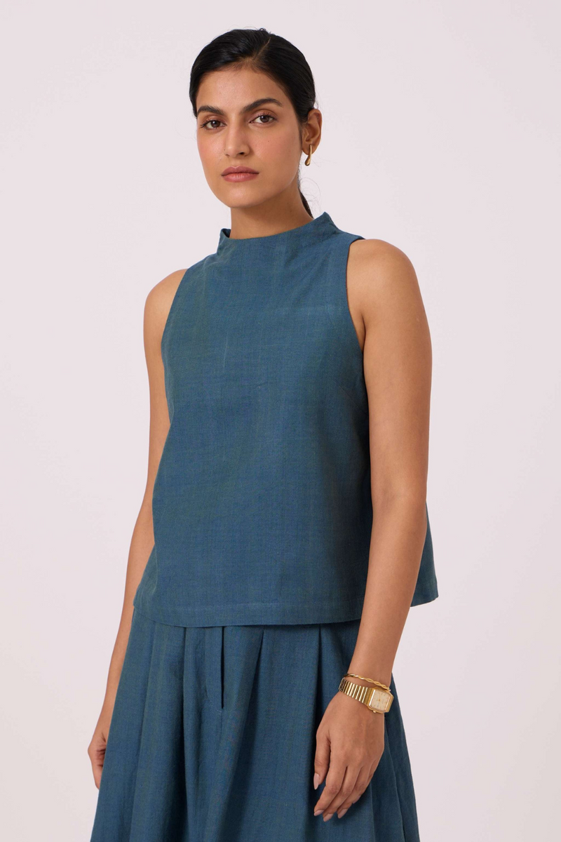 Ernest Blue Handwoven Cropped Top cotton by The Summer House in green color for women Worldwide